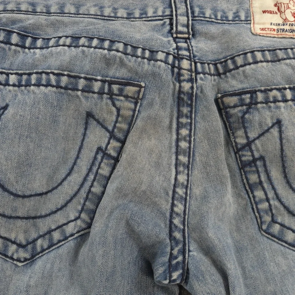 True Religion Jeans Mens 30x33 Light Wash Denim Ricky Straight Logo Casual Prep